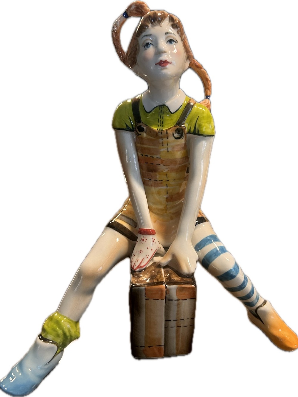 Hand-Painted porcelain Girl Figurine in Yellow and Blue Stripes
